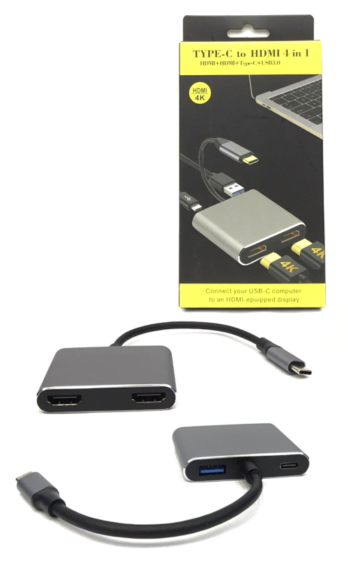 Type C 4-in-1 Hub (2xHDMI + Type C + USB 3.0)